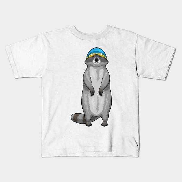 Racoon Swimming Swimming cap Kids T-Shirt by Markus Schnabel